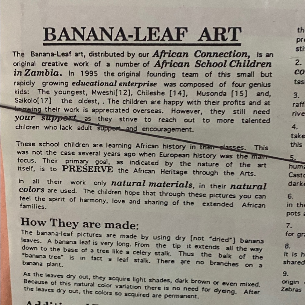 Vintage Framed Banana Leaf Art – African Village Scene – Handmade in Zambia‎ - Picture 6 of 7